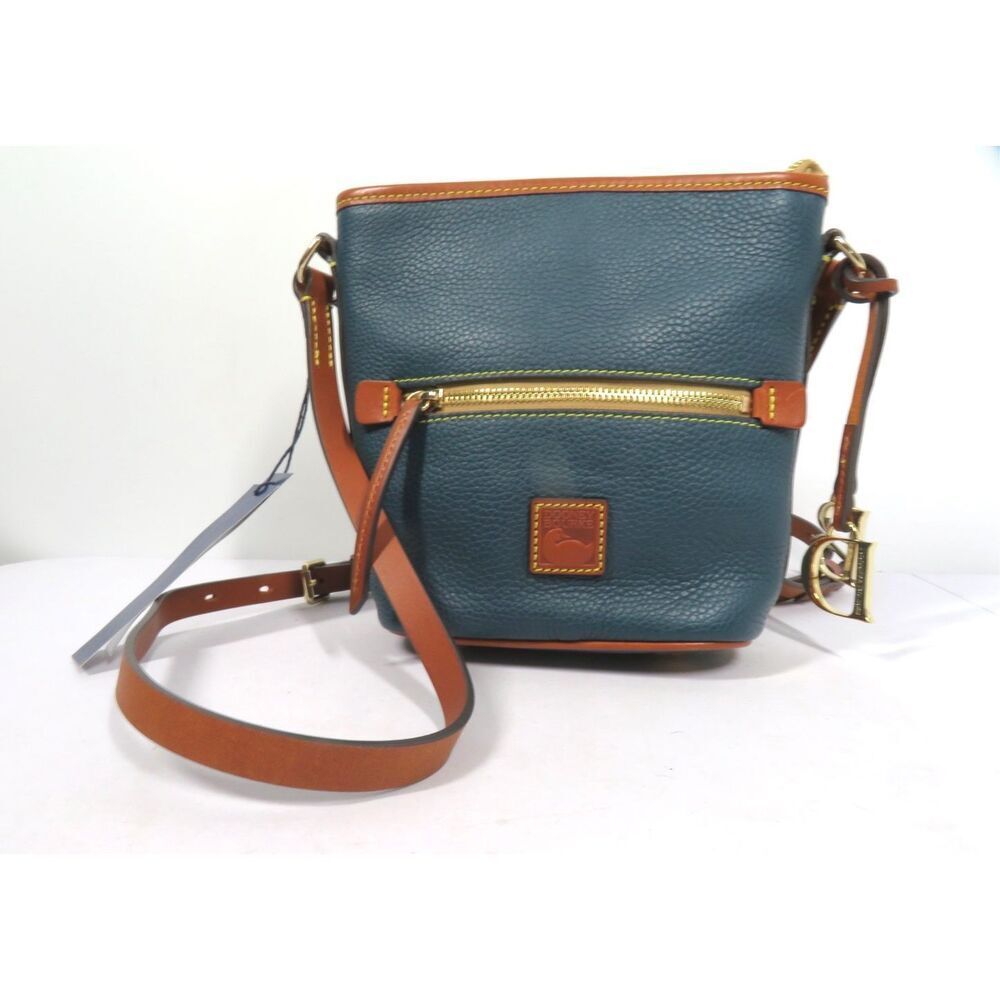 Dooney & Bourke Pebble Grain Leather Sac Crossbody Bag Blue Brown Leather NWT